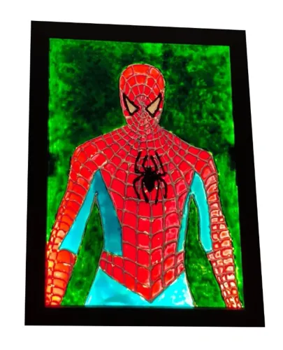 Quadro Vidro Verniz Vitral+Tinta 3d - Tam 24,5Cm X 33Cm LED