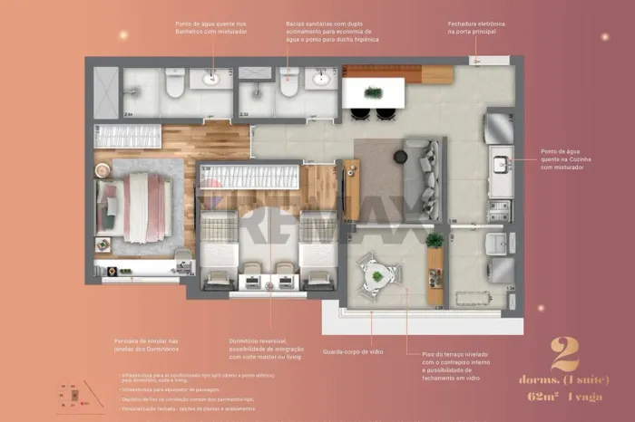 Lançamento Apartamento na planta de 2 dormitórios sendo 1 suíte, no Condomínio Helbor Aleg
