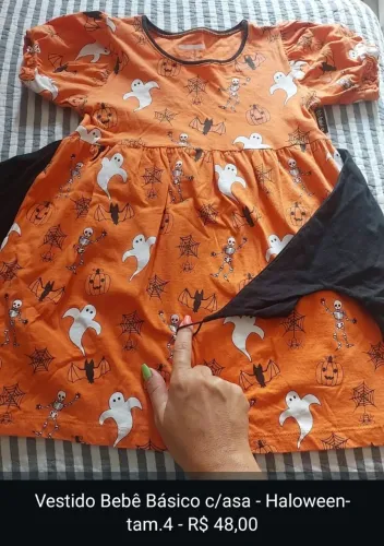 Vestido / Fantasia para Haloween com morcegos e abóboras 
