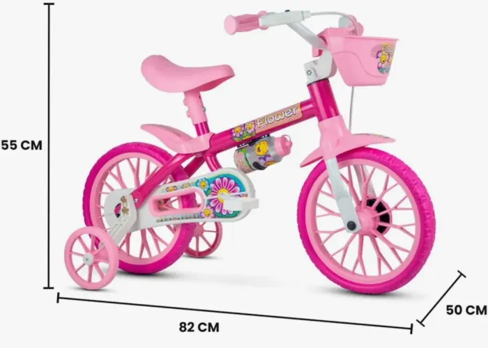 Bicicleta Infantil Flower Aro 12 Rosa com Rodinhas - Semi Nova R$150,00