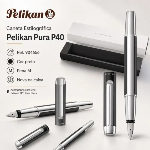 Caneta Tinteiro Pelikan Pura P40 904656 Preta - Pena M - Nova na Caixa