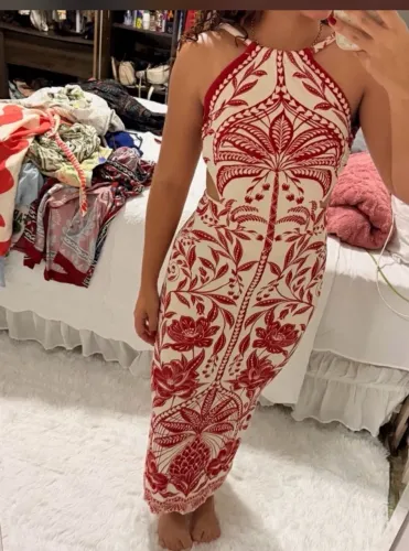 Vestido mídi farm coqueiro de flor