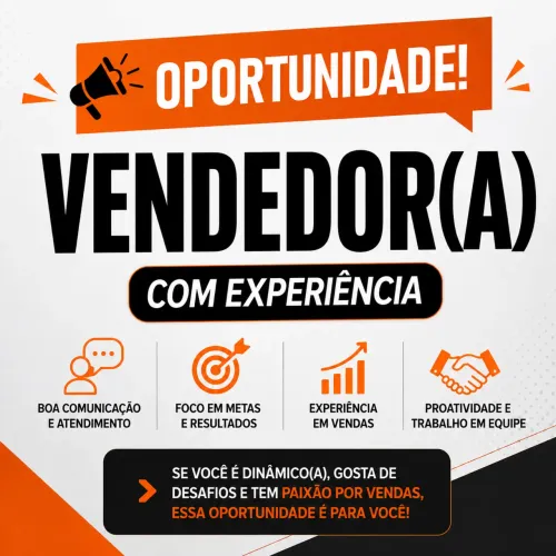 Vendedor(a) Salário + Comissão | Contratação CLT