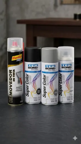 Super Kit Reforma: Prime, Tinta Spray Preto Fosco, Verniz e Removedor - Novo