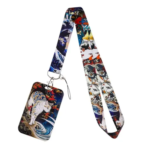 Chaveiro - Porta-crachá - Retrô Japonês - Gato Oriental - cordão chaves - passagem