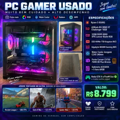 PC Gamer RX 9060 XT 16GB | Ryzen 5 8500G | 32GB DDR5 | SSD 1TB