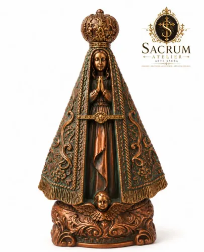 Imagem Nossa Senhora Aparecida 24cm em gesso pintura cobre zinabrado