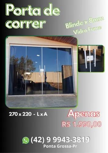 Porta de correr Blindex Fume 8mm, 270x220 LxA Apenas R$ 1.990,00.