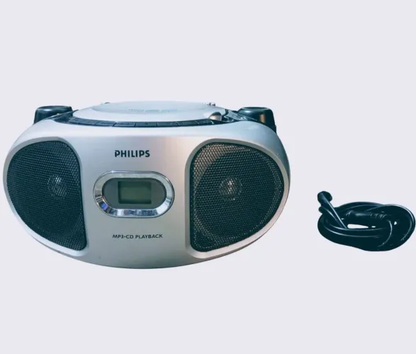 Mini rádio boombox Philips, rádio funcionando (cd precisa de uma revisão).