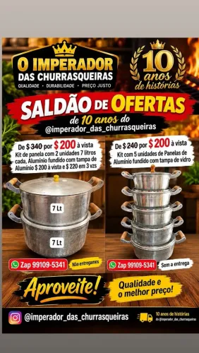 Kit de panela de Alumínio fundido com 5 unidades com tampa de vidro