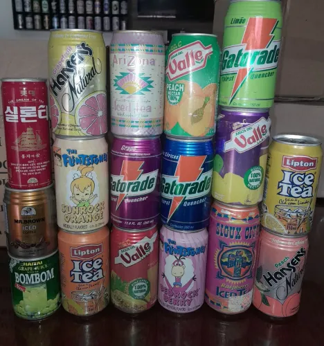 Latas de suco chá antigos