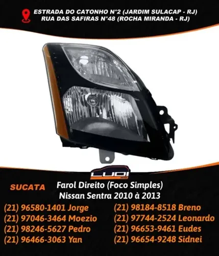 Farol Direito (Foco Simples) Nissan Sentra 2010 à 2013
