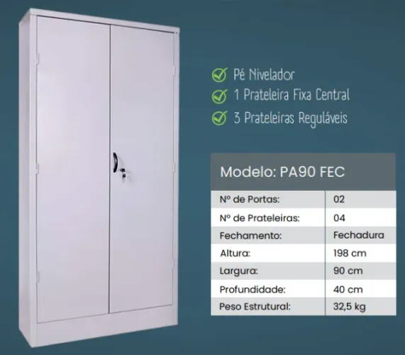 Armário de Aço com 02 Portas Grandes - PA90 FECH