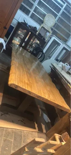 Mesa de madeira maciça 2,5mt prancha pranchão rústica borda orgânica Área Gourmet  
