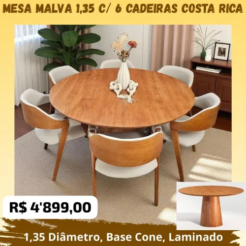 Mesa de Jantar Redonda de 4 - e 6 cadeiras 100% Madeira 