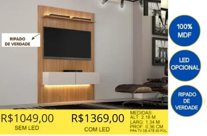 PAINEL RIPADO 100% MDF COM LED