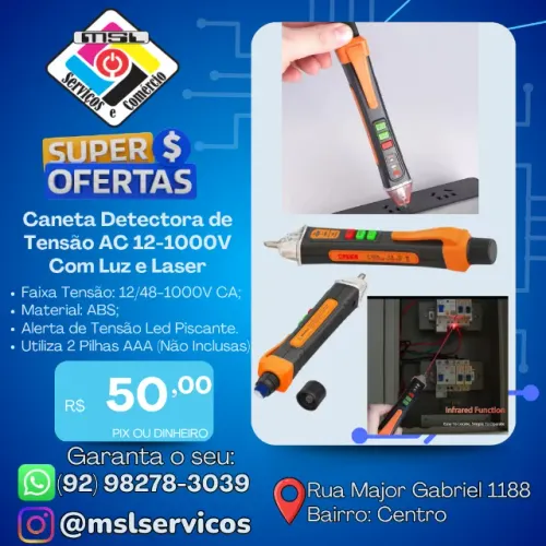 Caneta Detectora de Tensão AC 12-1000V com Luz e Laser 