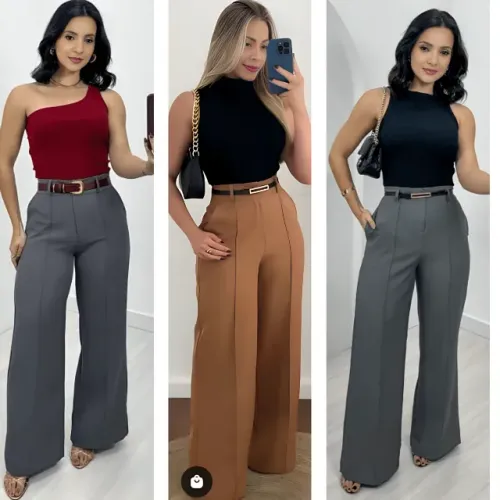 Alfaitaria Feminino Conjunto Calça e Cropped Tecido Canelado Premium