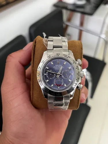 Relógio Prata com mostrador azul linha premium 