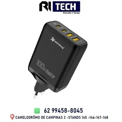 Fonte Carregador Gan Quick Charger Quatro Entradas Turbo Tipo C USB 100W