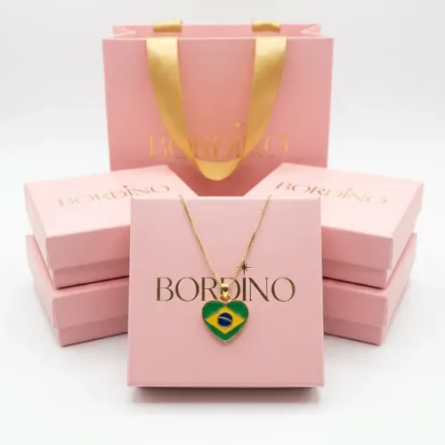 Colar Coração Brasil Dourado - Essência do Brasil