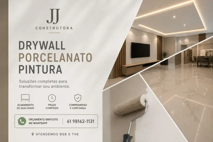 Drywall, revestimento em porcelanato e pinturas