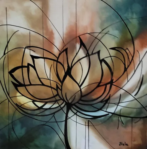 Quadro flor de lótus Abstrata Óleo sobre tela