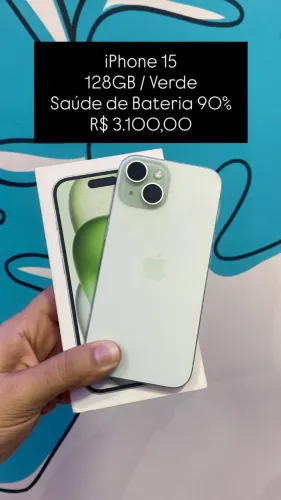 Seminoovo: iPhone 15 128GB / Verde / Saude de Bateria 90% - Loja Fisica