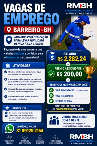 LEITURISTA A SERVIÇO DA COPASA -BARREIRO E CONTAGEM- MG