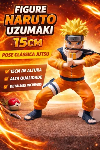 Action Figure do Naruto Uzumaki em pose clássica de jutsu