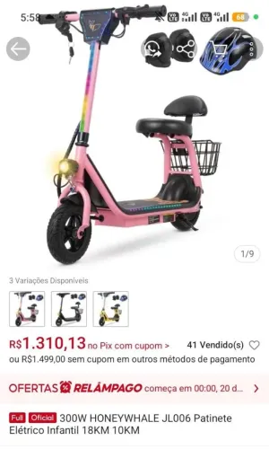 Patinete elétrico infantil