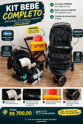 Kit Bebê Carrinho + bebê conforto + BRINDE