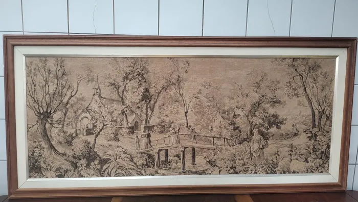 Magnífico Quadro Antigo em Tapeçaria Estilo Gobelin - Grande Formato