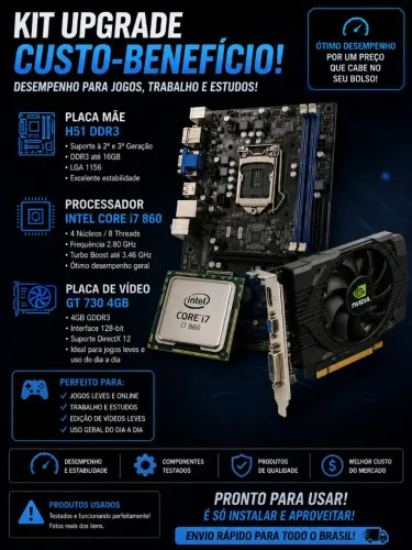 Placa mãe H51 ddr3+ Intel core i7-860 com placa de vídeo GT 730 4gb