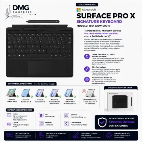 Teclado Original Microsoft Surface Signature Pro X com Caneta - Idioma PT | Modelo: 1864