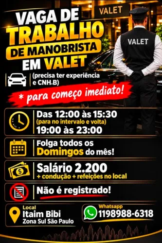Vaga de trabalho para manobrista urgente