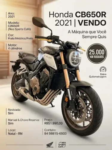 Honda CB 650r 2021 - Com apenas 25.000km