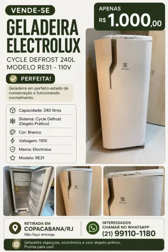 Geladeira Electrolux RE31 240L Cycle Defrost 110V