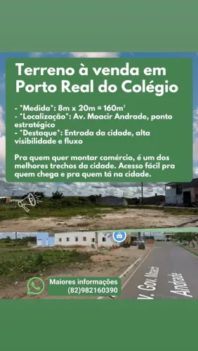 VENDO UM TERRENO EM PORTO REAL DO COLÉGIO-ALAGOAS NA AVENIDA PRINCIPAL