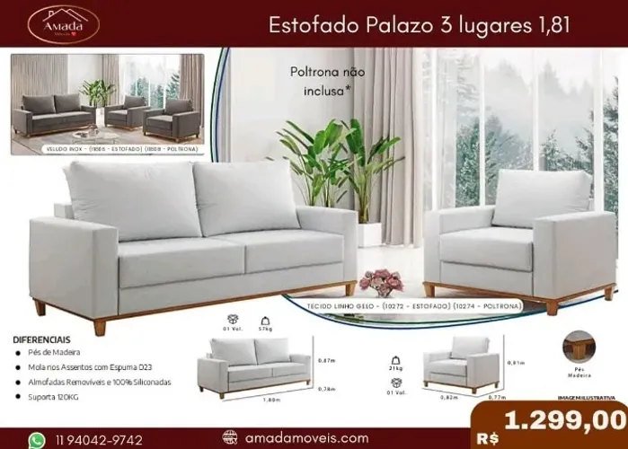 Estofado Polazo 3 lugares 1,81, a pronta entrega 