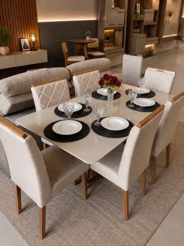 MESA DE JANTAR COM 6 CADEIRAS NO LINHO (ÚLTIMAS PEÇAS)