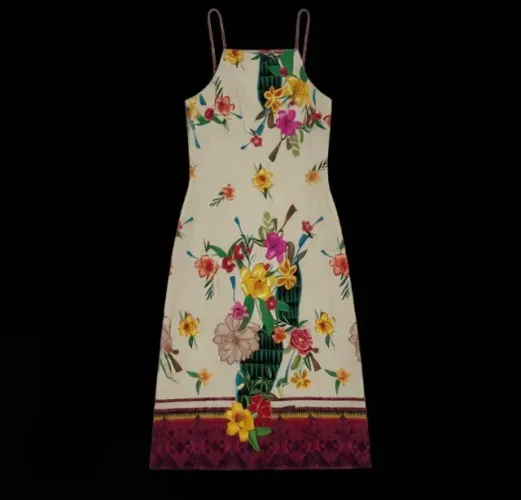 vestido reto midi floral com fendas laterias