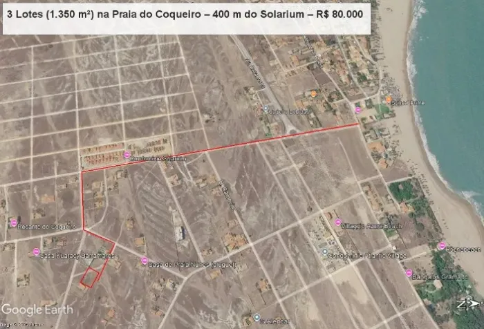 3 Lotes (1.350 m²) na Praia do Coqueiro - 400 m do Solarium - R$ 80.000
