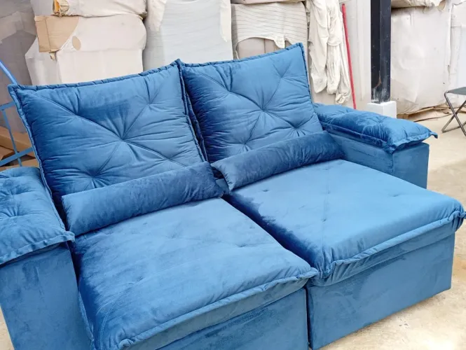Sofa retratil 2,00 azul lindo novo !!