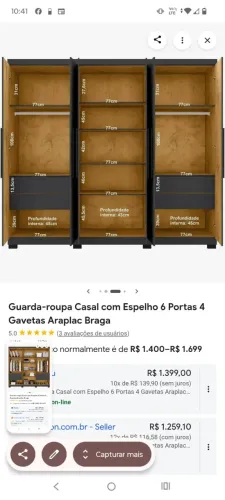 Vendo esse guarda -roupa casal 6 portas 4 gavetas com espelho Araplac Braga 4 mêses de us