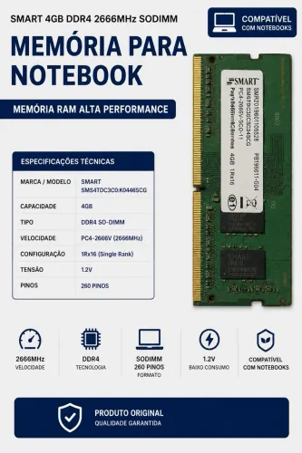 Memória RAM 4GB DDR4 2666MHz Notebook - SMART (SO-DIMM)