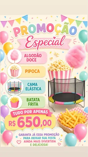 Combo pula pula , algodão , pipoca e batata frita