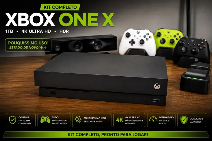 Xbox One X 1TB 4K + 3 Controles Originais + Kinect + Baterias
