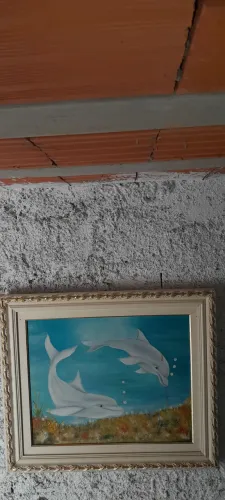 Pintura em tela GOLFINHOS LINDA MOLDURA DOURADA
