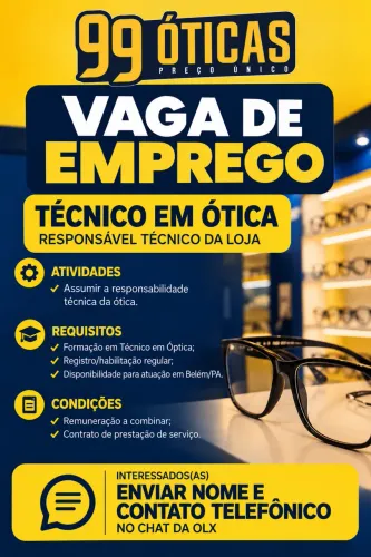 VAGA DE EMPREGO PARA TÉCNICO EM ÓTICA